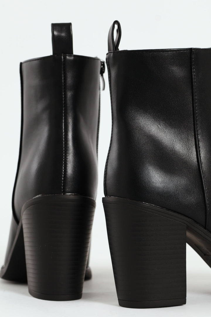 Smart Heeled Side Zip Chelsea Boot - Black