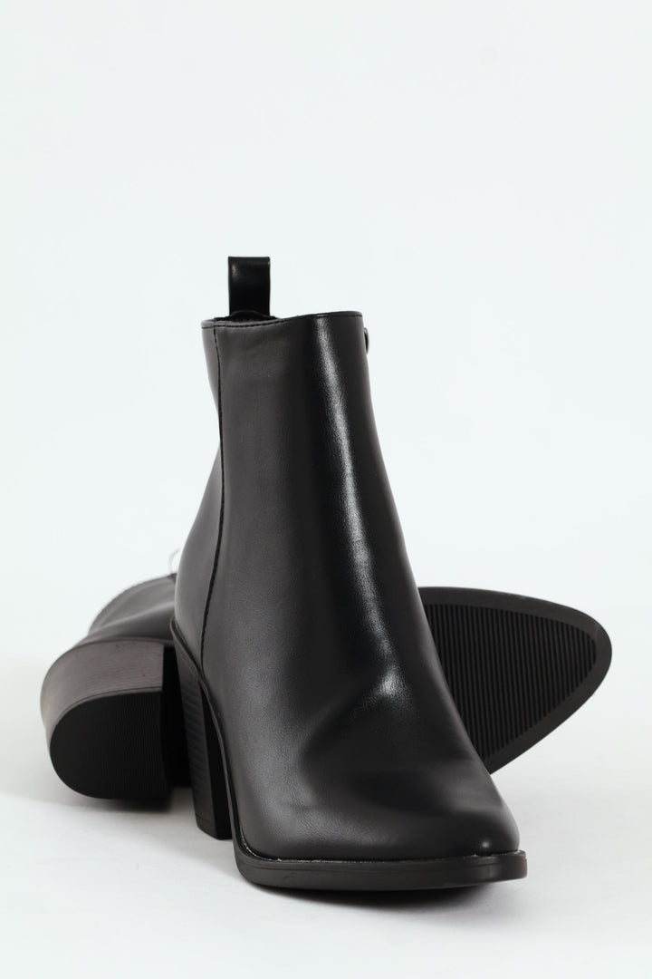 Smart Heeled Side Zip Chelsea Boot - Black