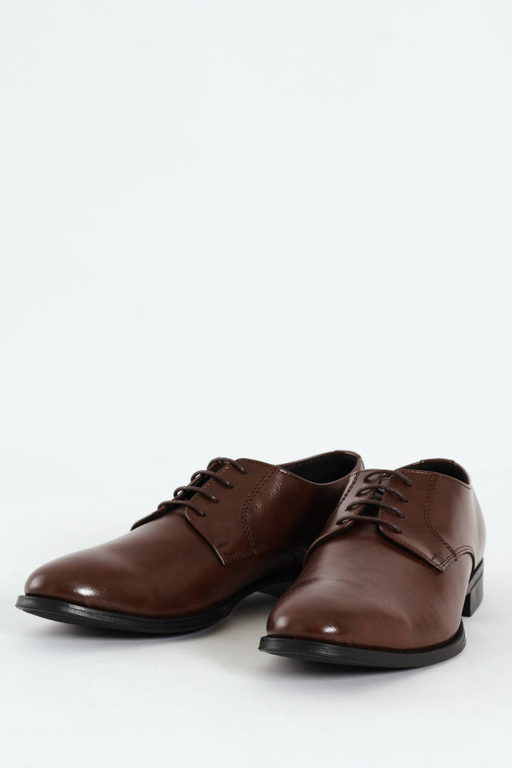 Round Toe Lace Up Formal Shoe - Chocolate