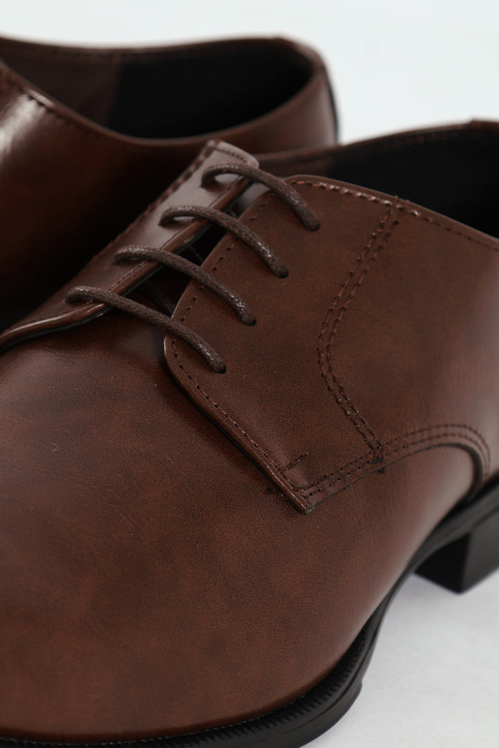 Round Toe Lace Up Formal Shoe - Chocolate