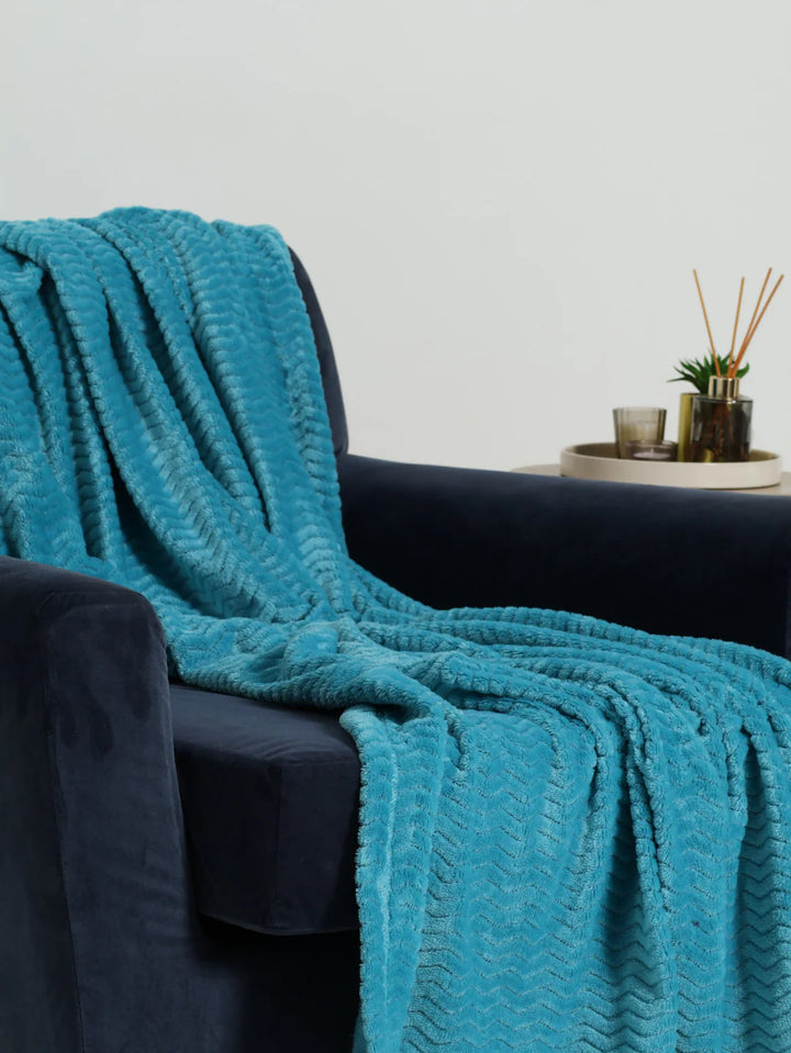 Zig Zag Flannel Blanket 125X152cm  - Aqua