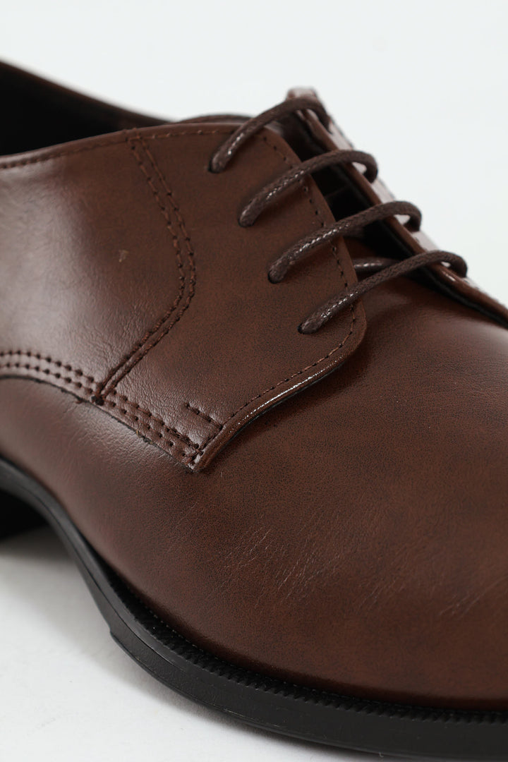Round Toe Lace Up Formal Shoe - Chocolate
