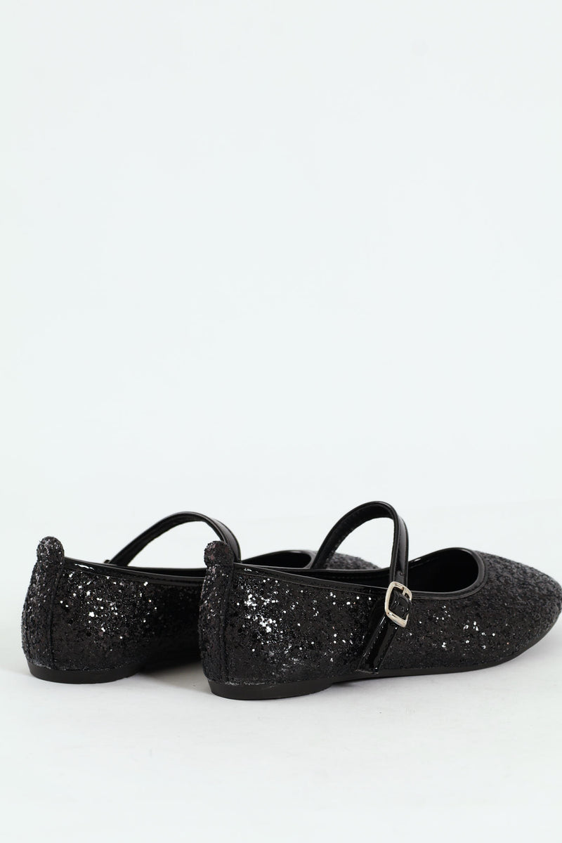 Girls Glitter Pump - Black