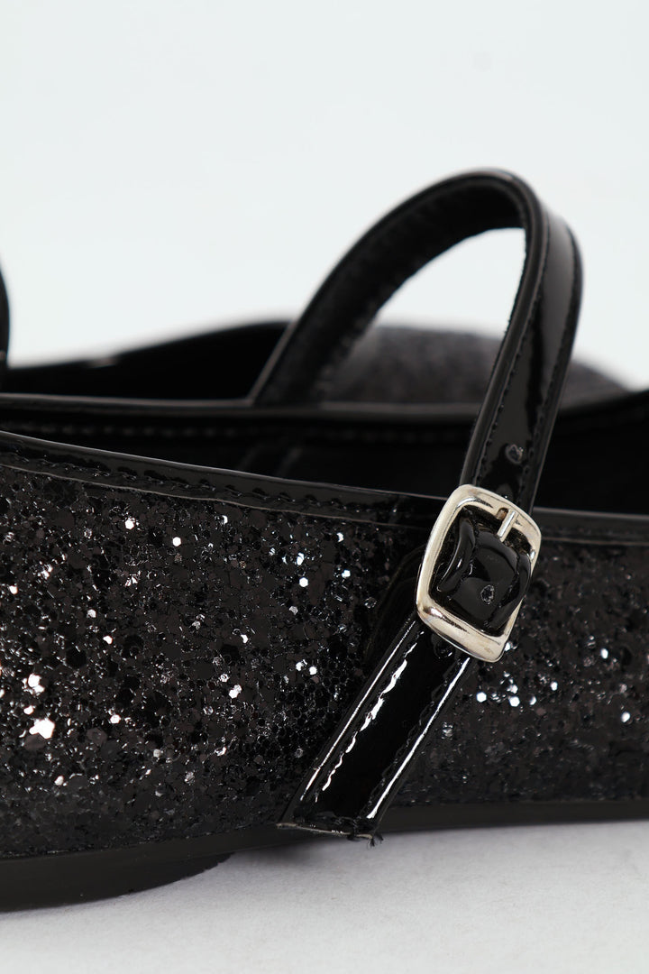 Girls Glitter Pump - Black