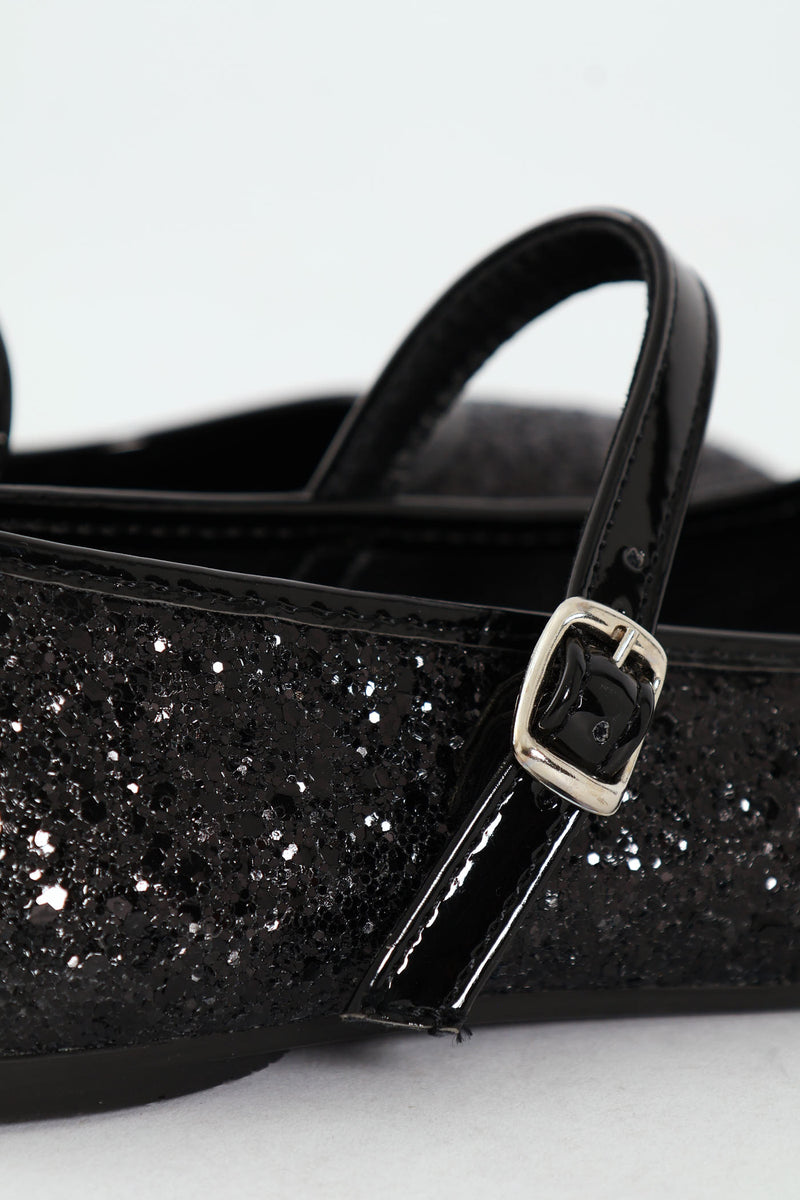Girls Glitter Pump - Black