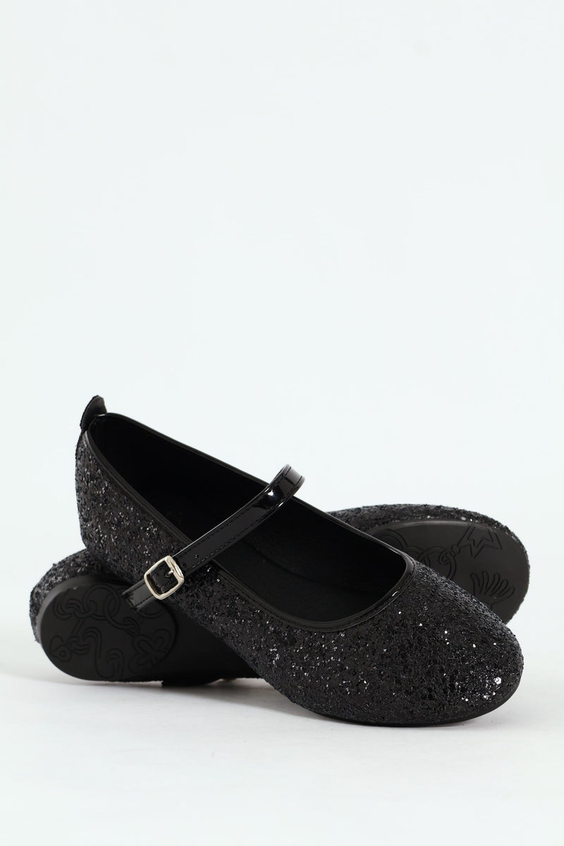 Girls Glitter Pump - Black