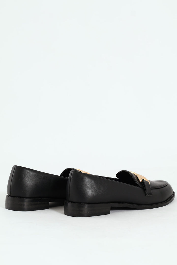 Loafer With Chain Metal Trim - Black