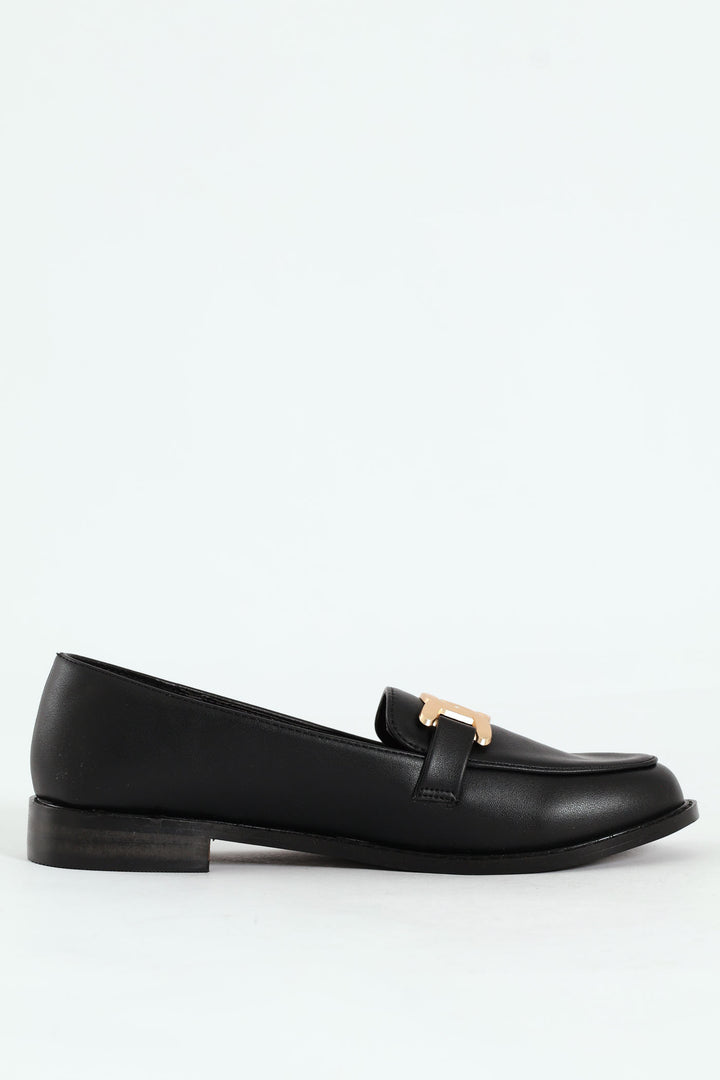 Loafer With Chain Metal Trim - Black