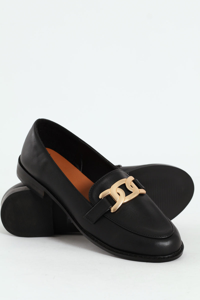 Loafer With Chain Metal Trim - Black