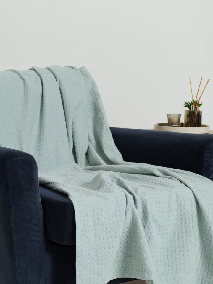 Waffle Cotton Throw 110X170cm - Duck Egg