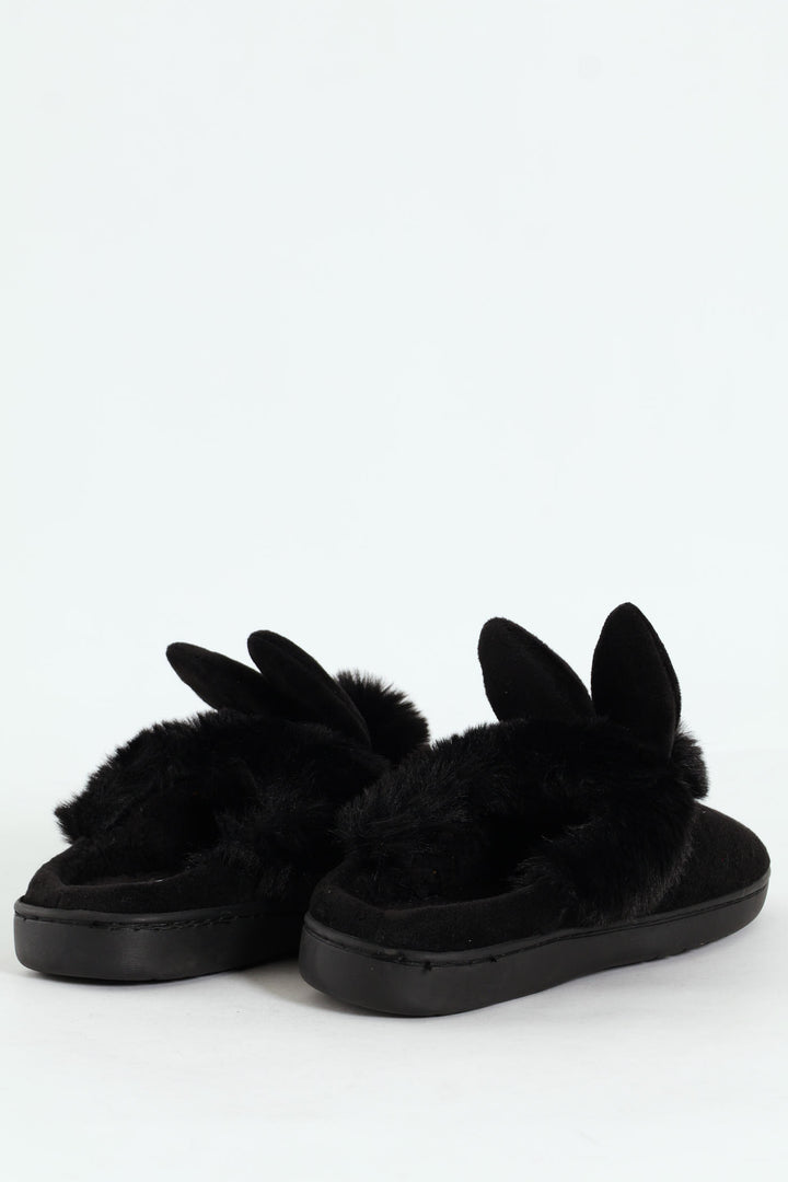 Bunny Fur Slipper - Black
