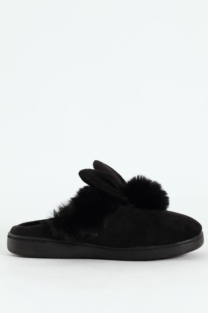 Bunny Fur Slipper - Black