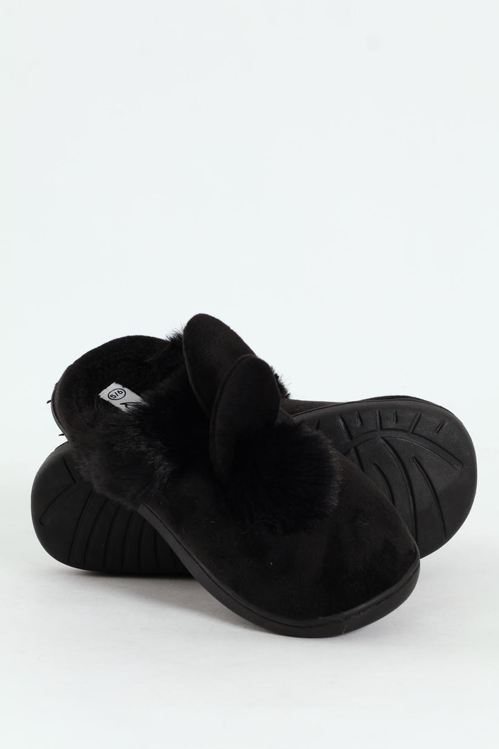 Bunny Fur Slipper - Black