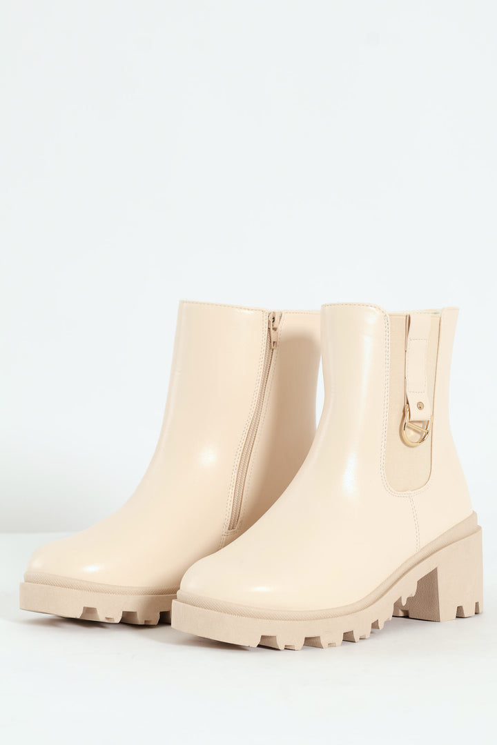 Plain Trim Chunky Heeled Chelsea Boot - Stone