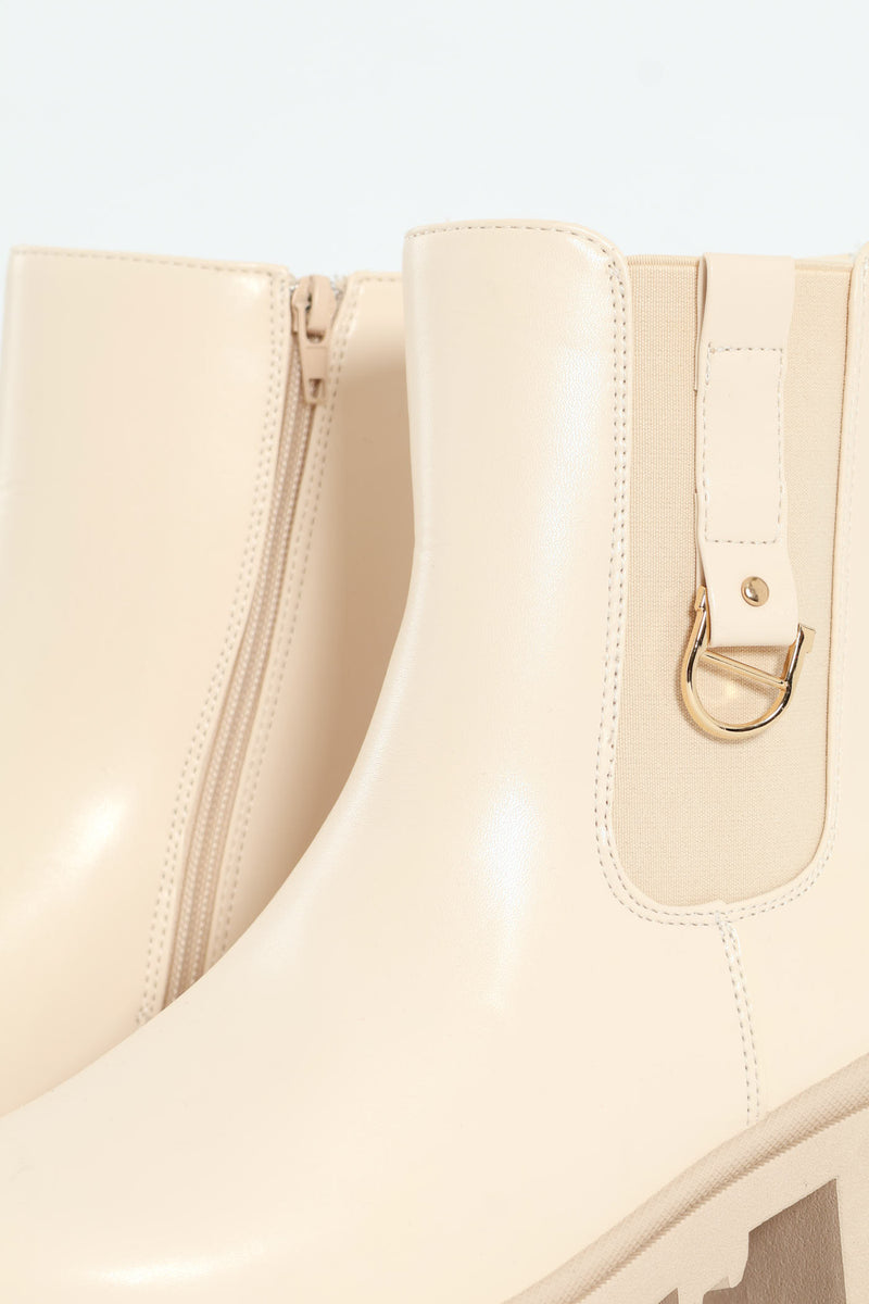 Plain Trim Chunky Heeled Chelsea Boot - Stone