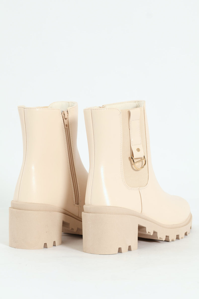 Plain Trim Chunky Heeled Chelsea Boot - Stone