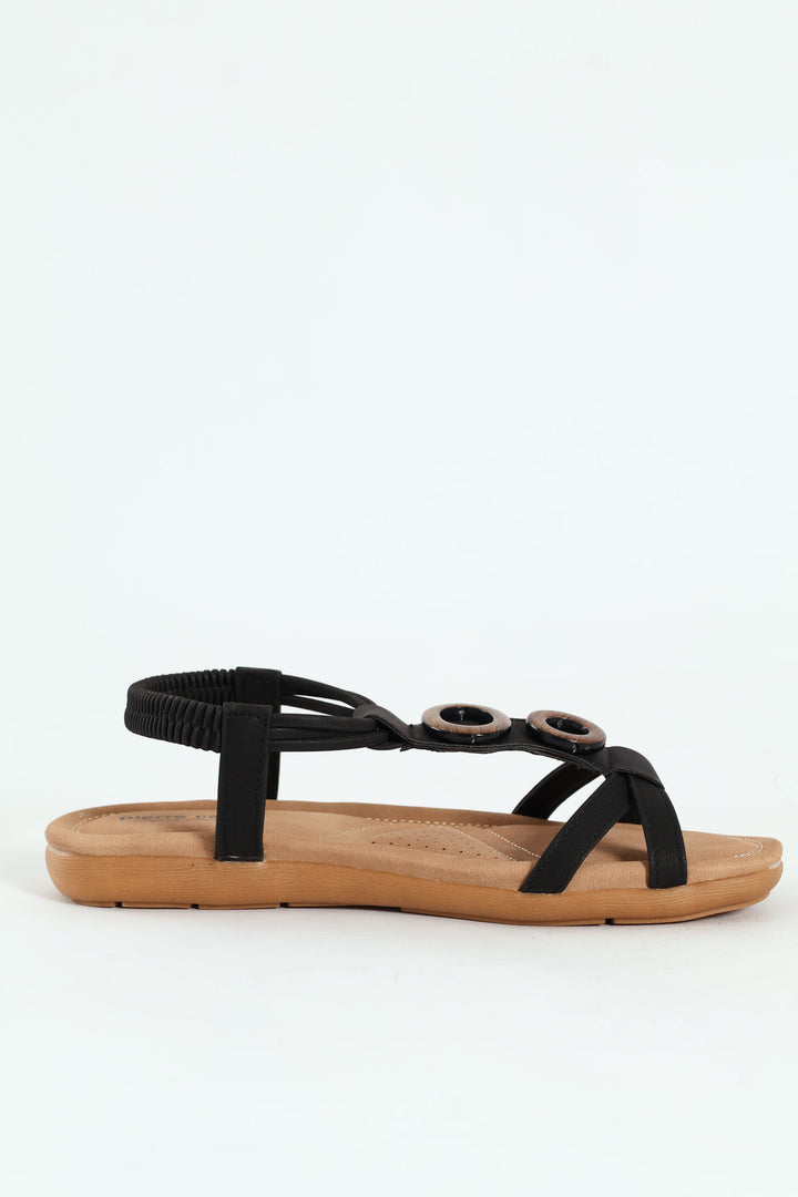 Crayda Embellished T-Strap Ankle Strap Sandal - Black