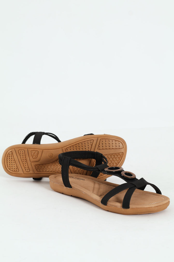 Crayda Embellished T-Strap Ankle Strap Sandal - Black