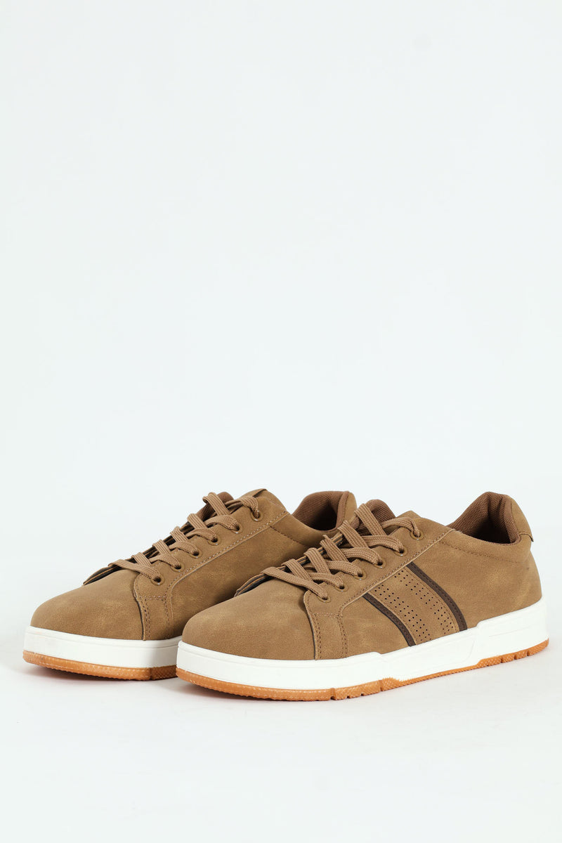 Lace Up Sneaker With Side Stripe - Taupe