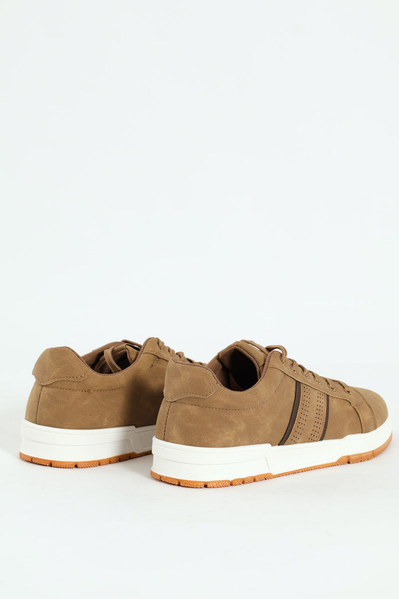 Lace Up Sneaker With Side Stripe - Taupe