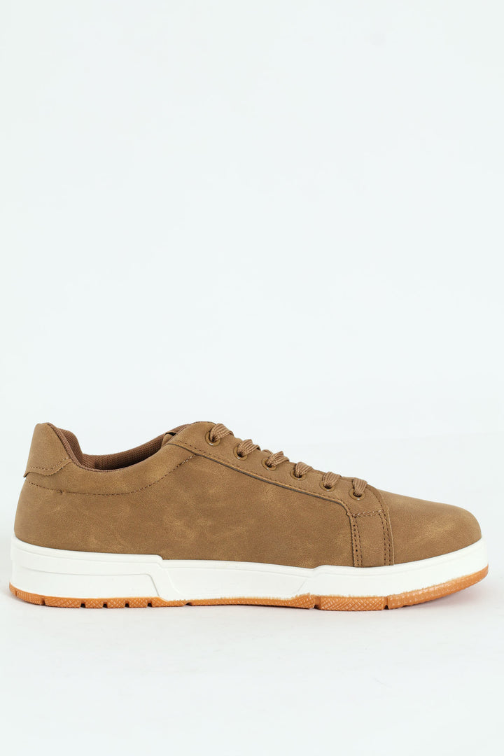 Lace Up Sneaker With Side Stripe - Taupe
