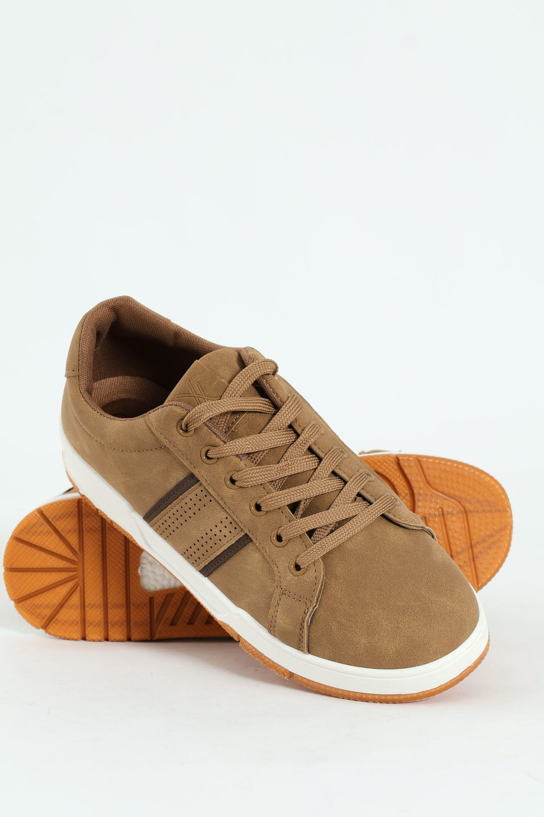 Lace Up Sneaker With Side Stripe - Taupe