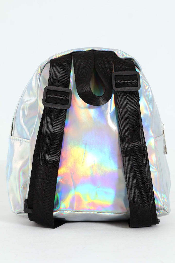 Girls Mini Metallic Backpack - Silver