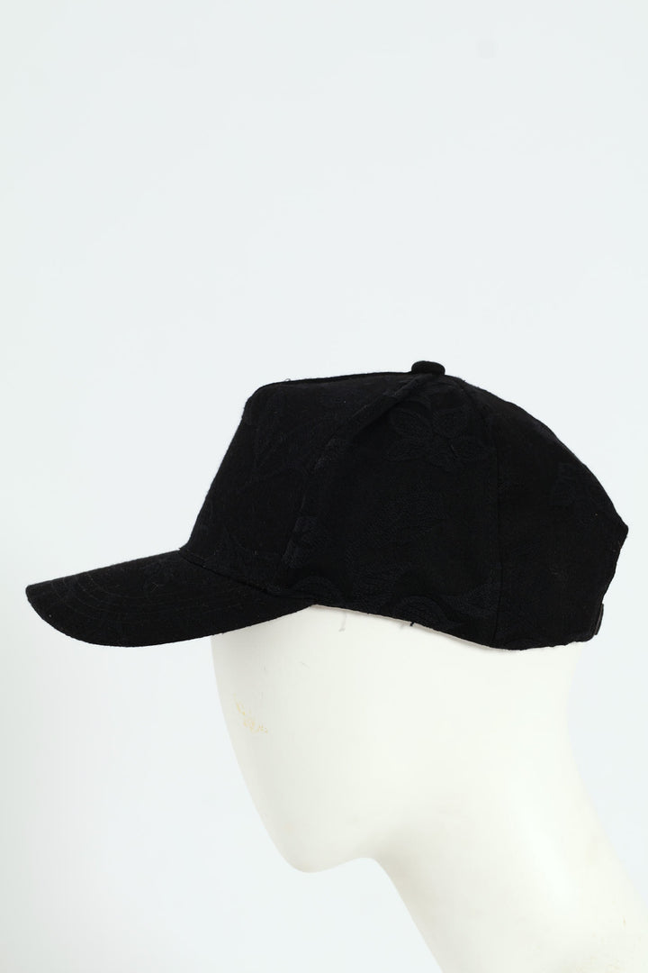 Floral Jaquard Peak Cap - Black