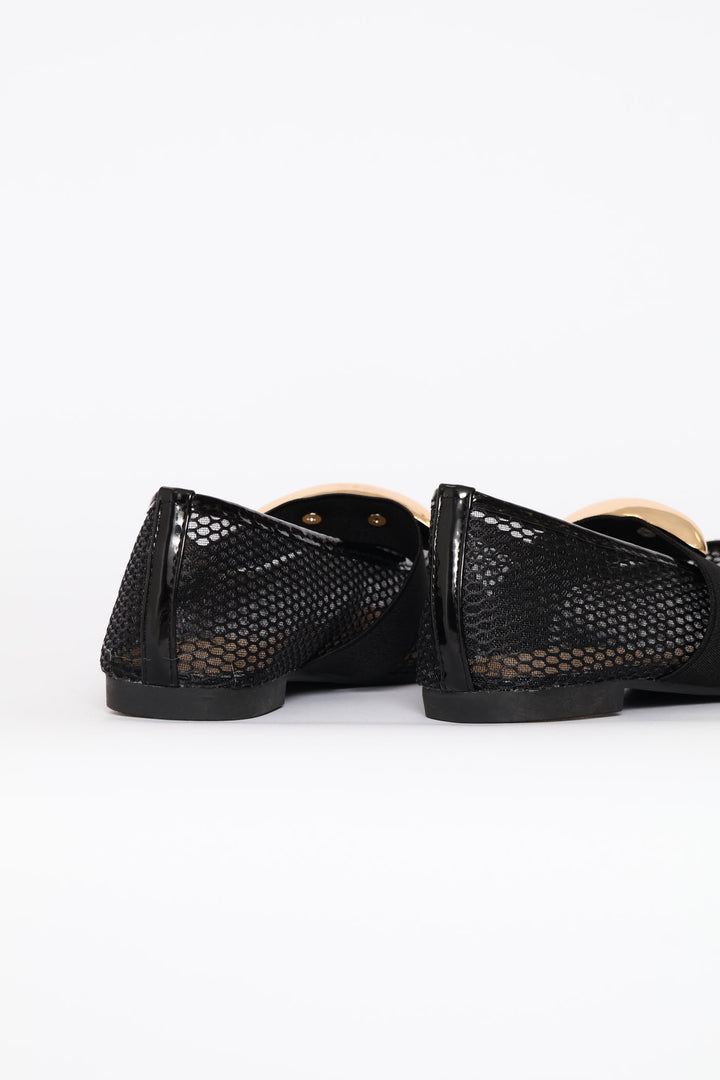 Mesh Maryjane Pump With Gold Trim Detail - Black