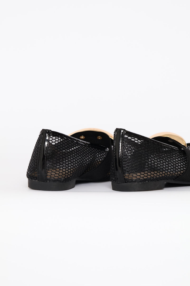 Mesh Maryjane Pump With Gold Trim Detail - Black