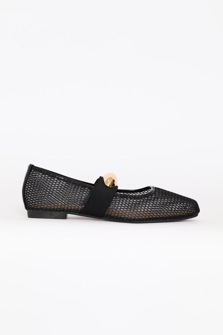 Mesh Maryjane Pump With Gold Trim Detail - Black