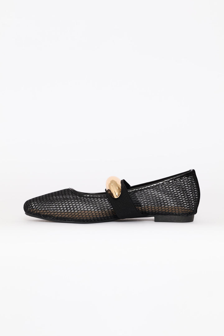 Mesh Maryjane Pump With Gold Trim Detail - Black