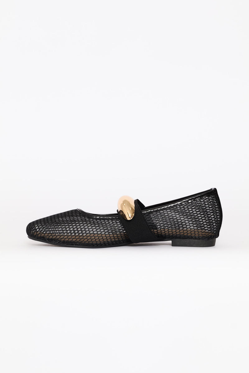 Mesh Maryjane Pump With Gold Trim Detail - Black