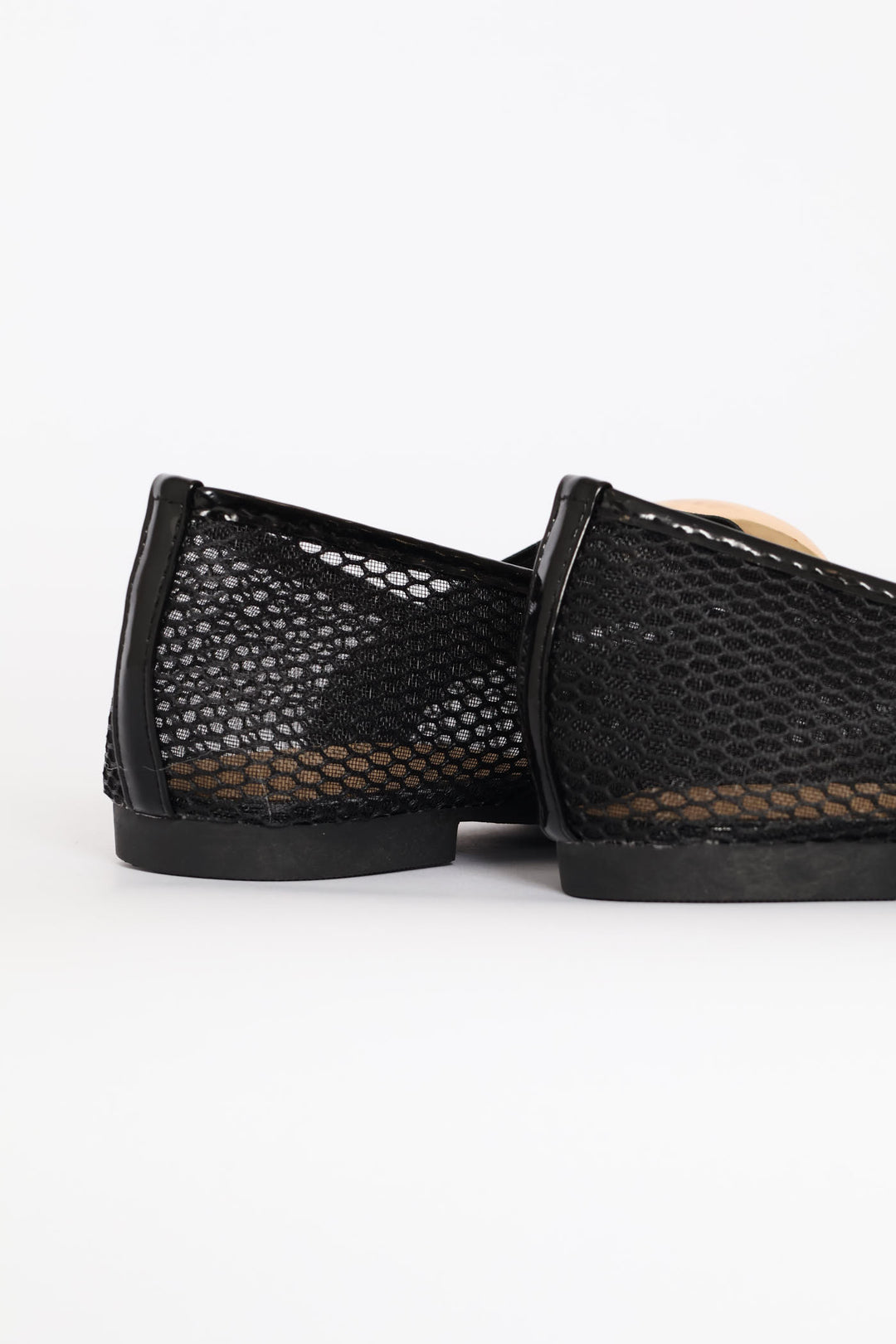 Mesh Maryjane Pump With Gold Trim Detail - Black