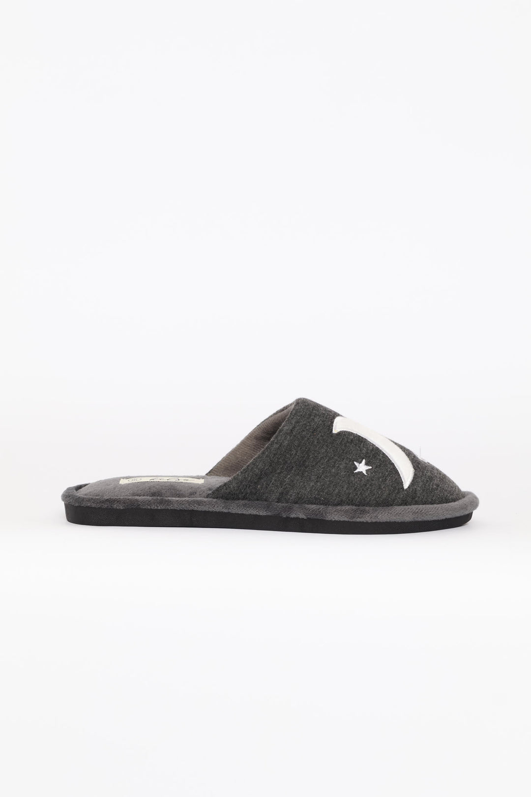 Embroidered Moon & Star Slipper - Charcoal