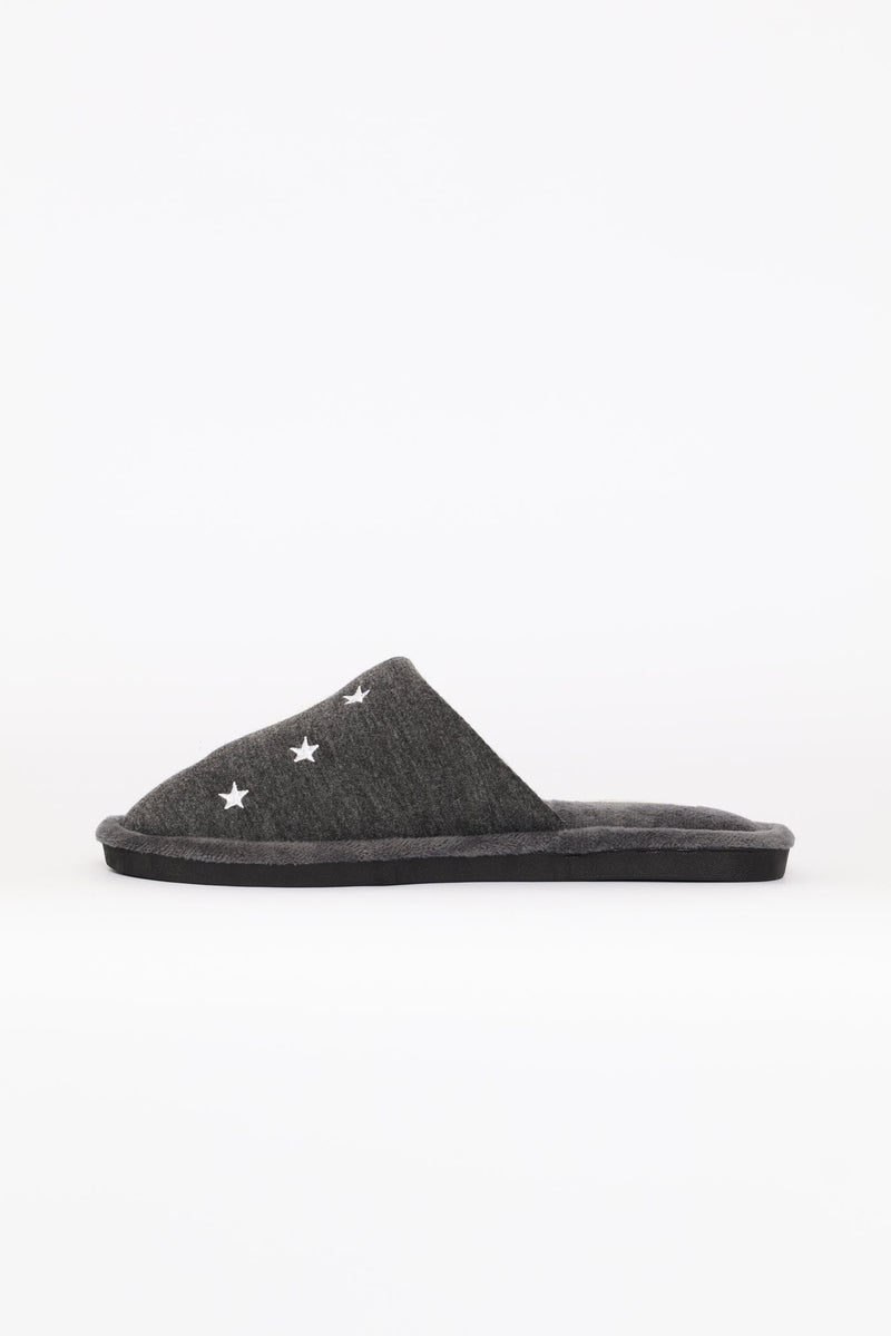 Embroidered Moon & Star Slipper - Charcoal