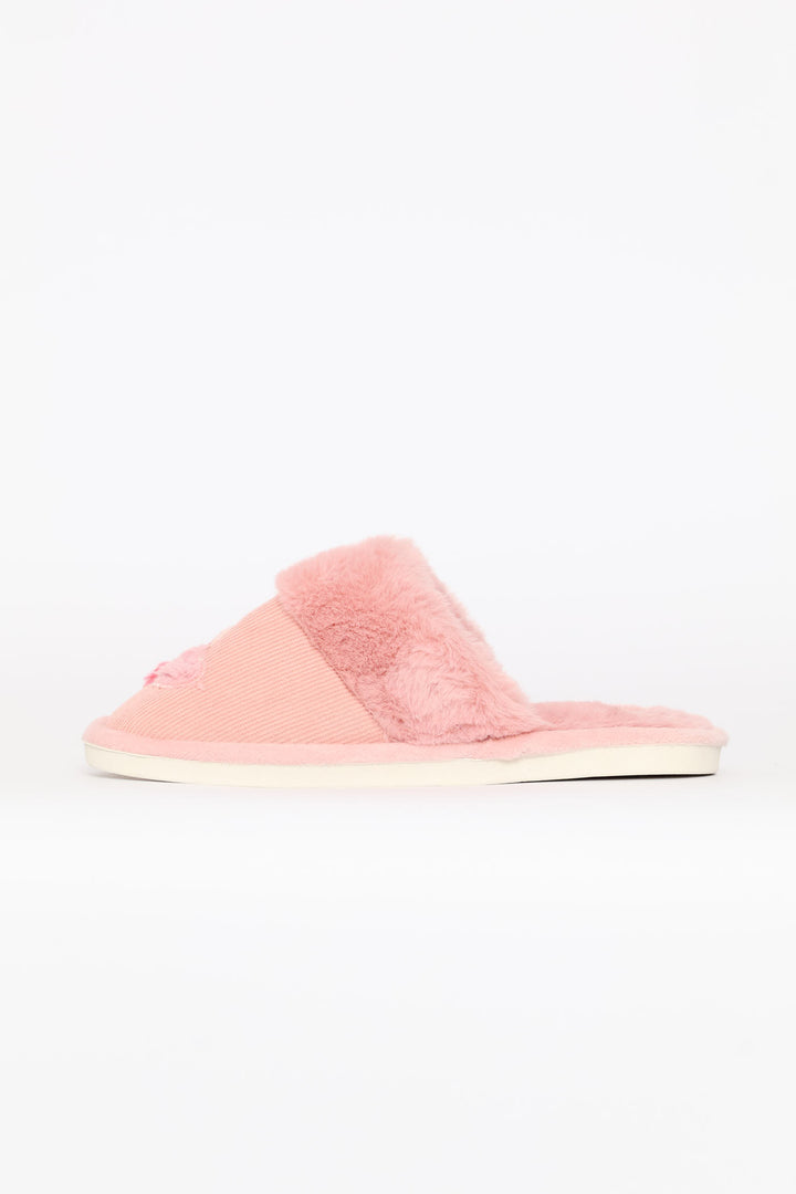 Applique Detail Cordoroy Slipper - Pink