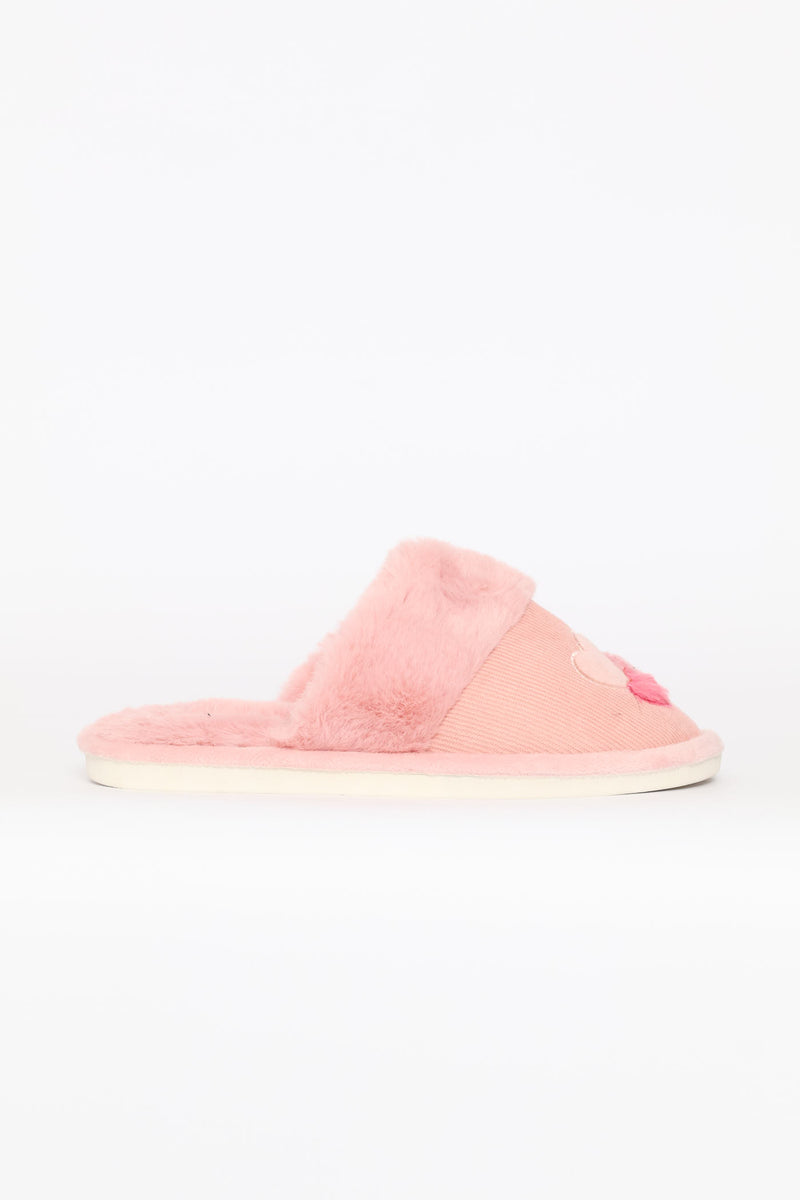 Applique Detail Cordoroy Slipper - Pink