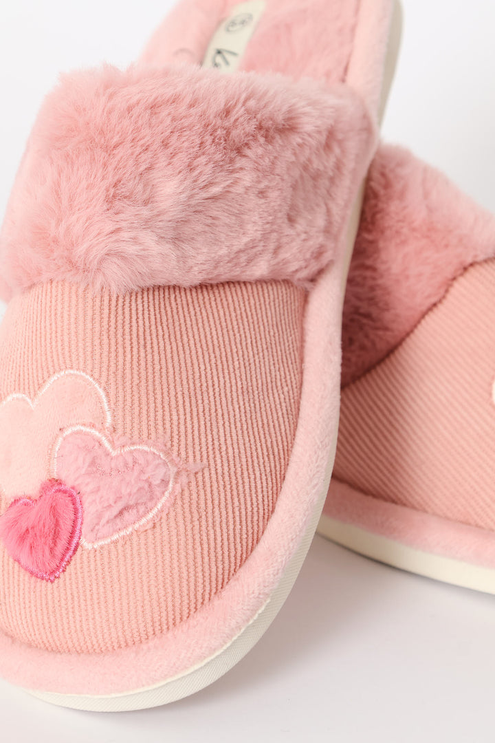 Applique Detail Cordoroy Slipper - Pink