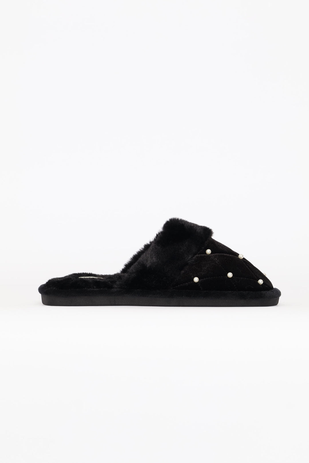 Pearl Detail Slipper - Black