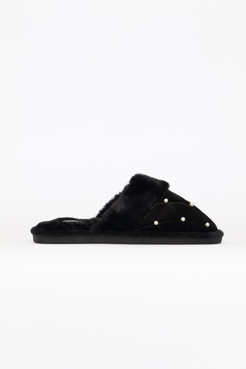 Pearl Detail Slipper - Black