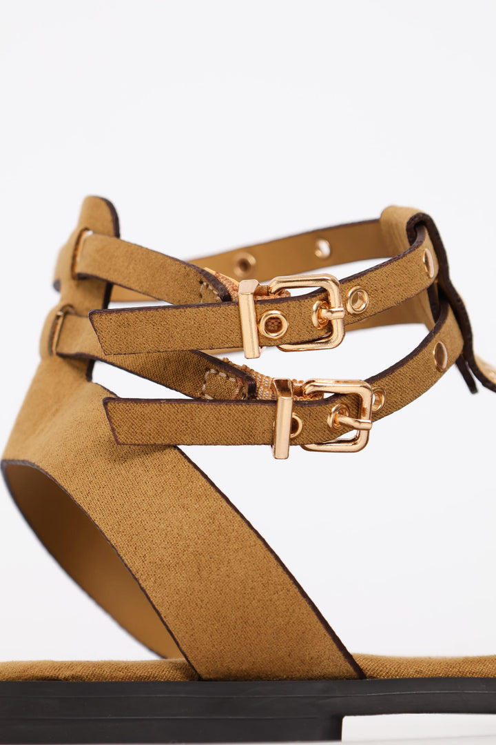 Buckle & Stud Detail Mulstistrap Sandal - Taupe