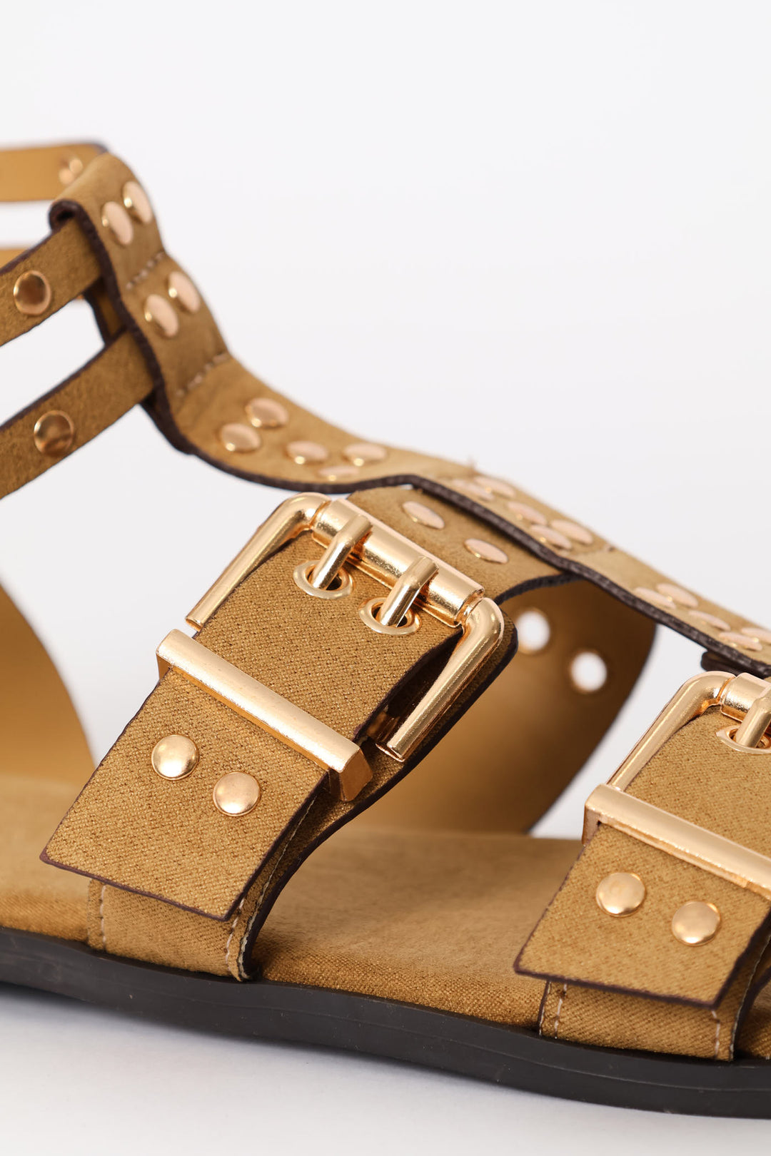 Buckle & Stud Detail Mulstistrap Sandal - Taupe