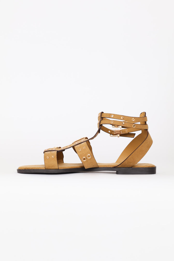 Buckle & Stud Detail Mulstistrap Sandal - Taupe