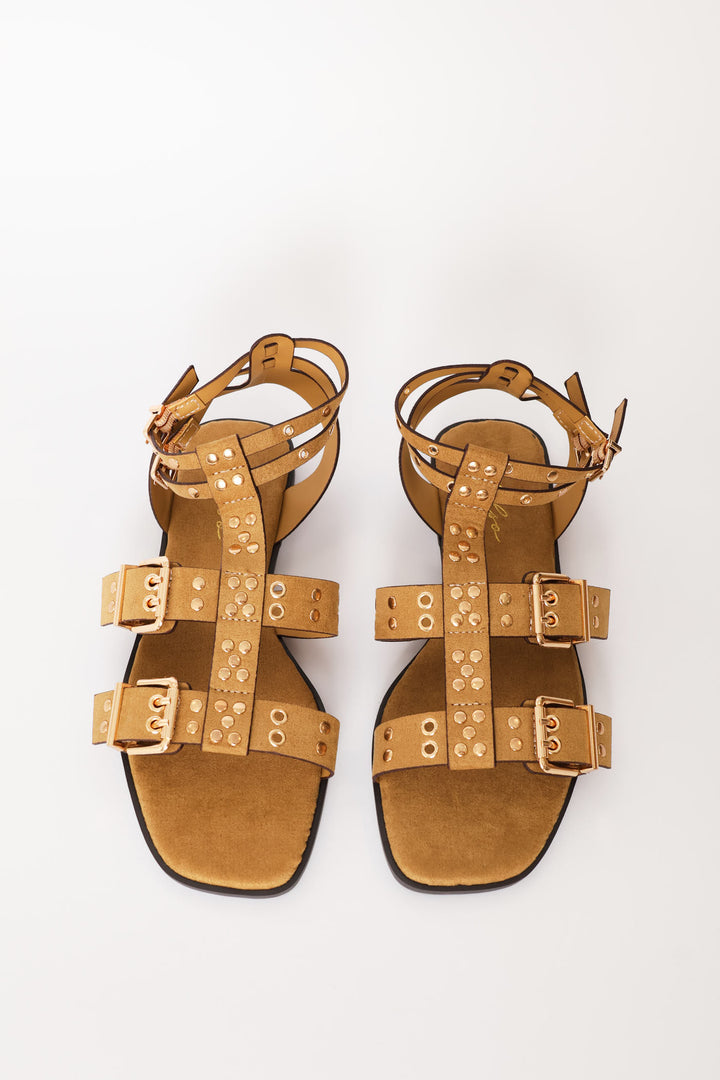 Buckle & Stud Detail Mulstistrap Sandal - Taupe