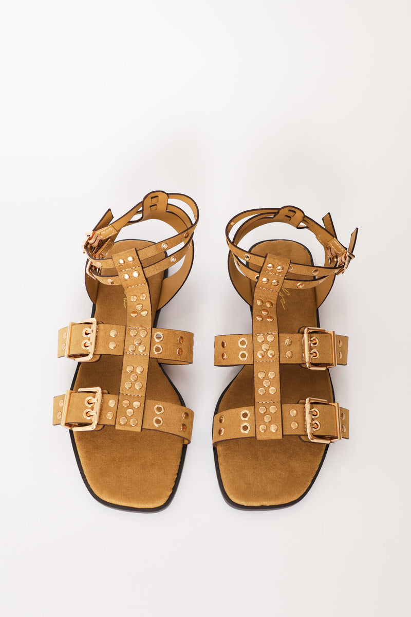 Buckle & Stud Detail Mulstistrap Sandal - Taupe