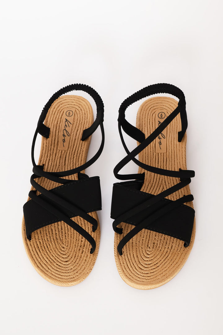 Elasticated Slingback Crosstrap Sandal - Black