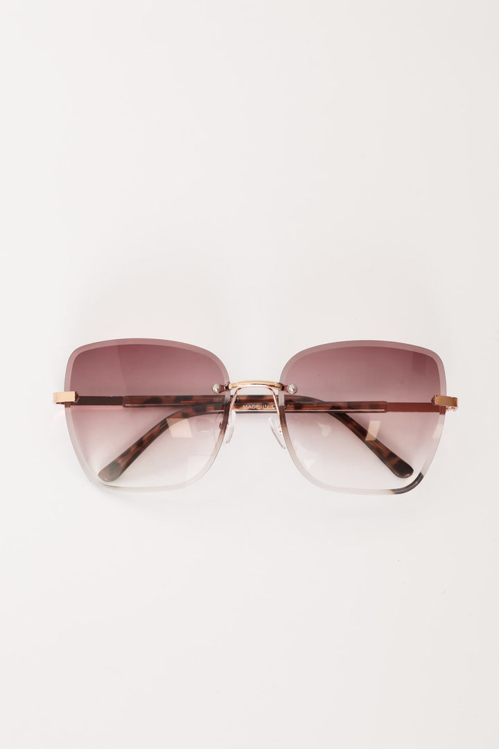 Frameless Square Gradient Temple Sunglasses - Rose Gold
