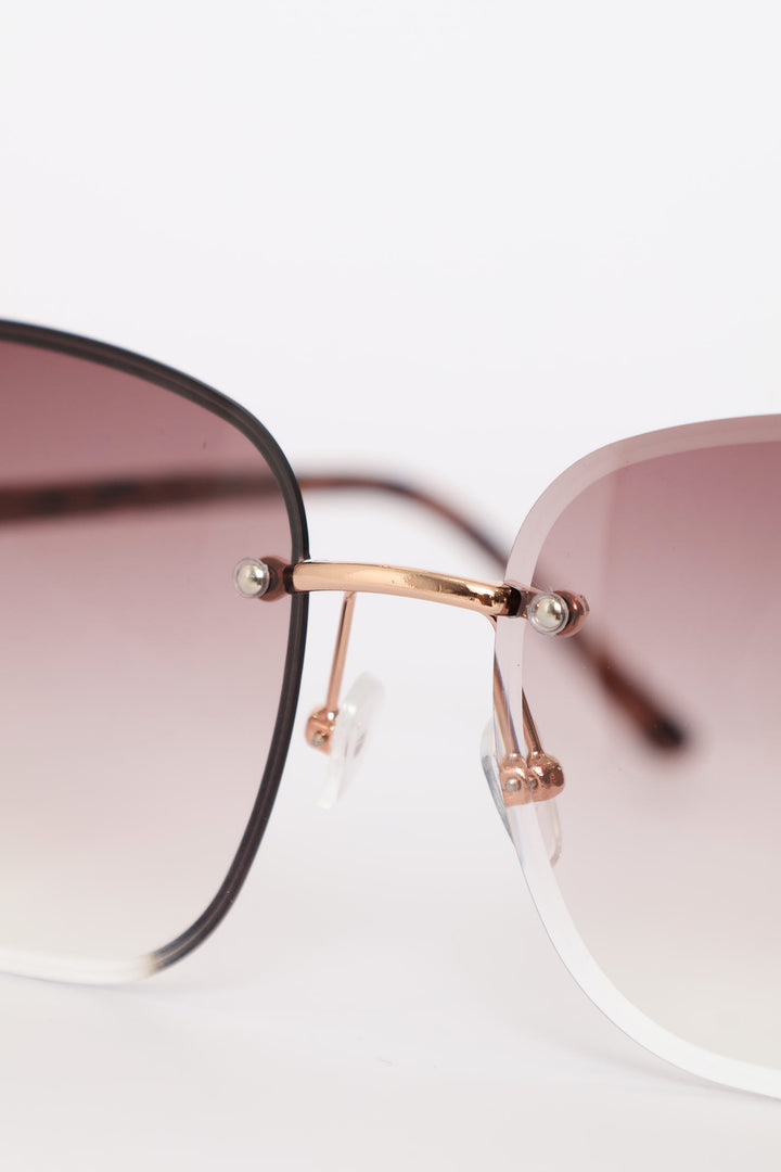 Frameless Square Gradient Temple Sunglasses - Rose Gold