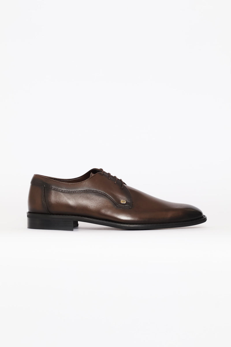 Leather Plain Toe Derby Shoe - Chocolate